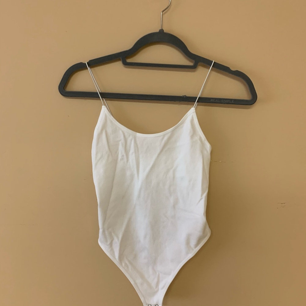 White cami v-neck bodysuit